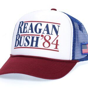 Custom Reagan Bush 84 Campaign New Curved Hat Republican President Royal/Red/Wh.